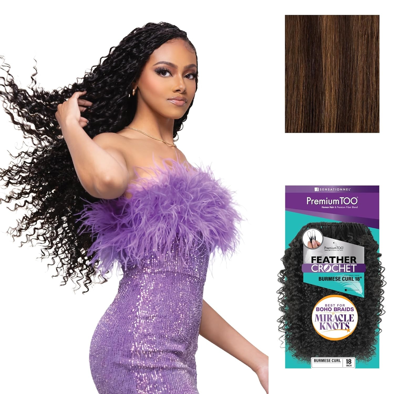 image:imageSensationnel PremToo Feather Crochet Braidinghair Burmese Curl Human Hair Blend with Pre Separated 50 Strands for Boho Braids and Miracle Knots 14 inch 1 JETBLACKS430