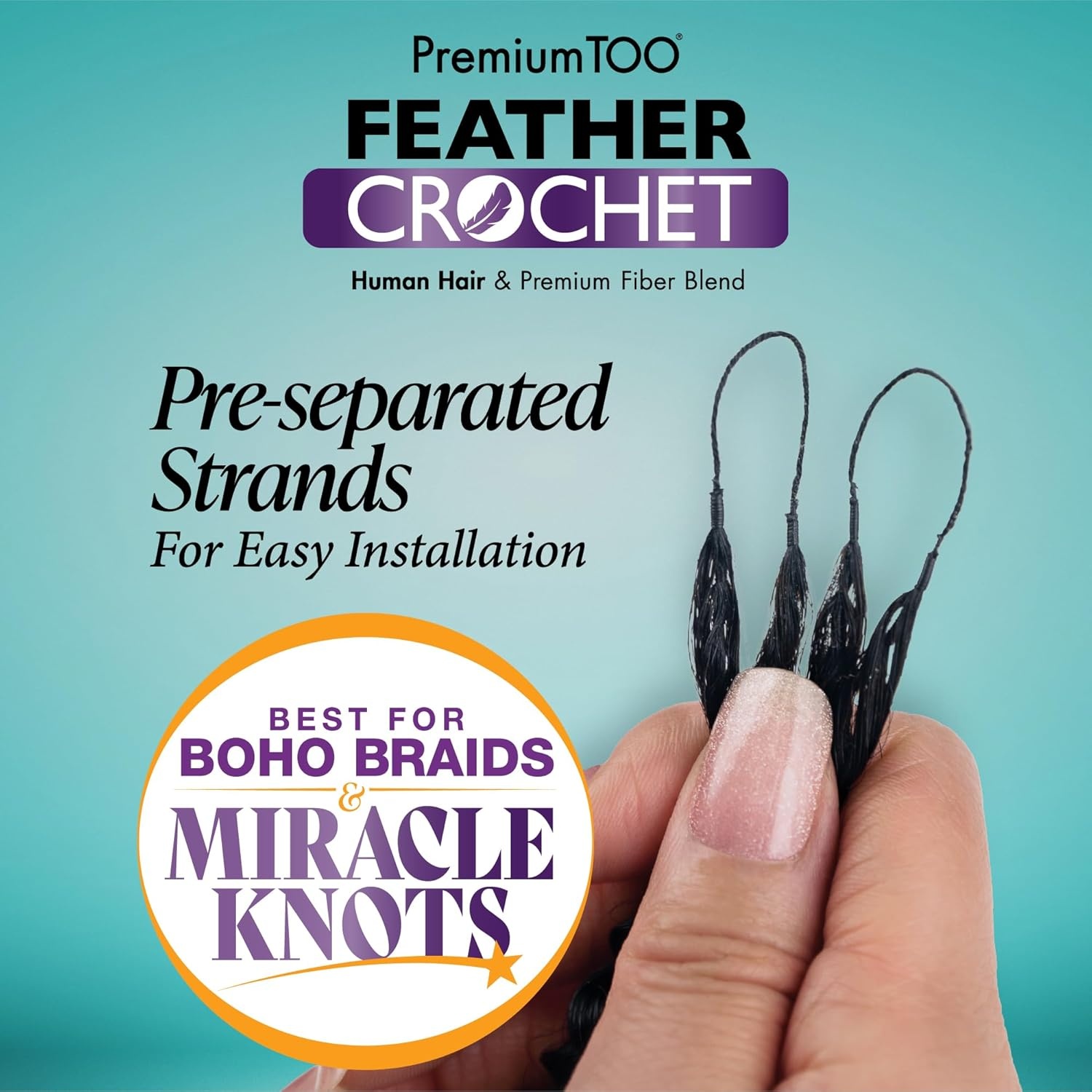 image:imageSensationnel PremToo Feather Crochet Braidinghair Burmese Curl Human Hair Blend with Pre Separated 50 Strands for Boho Braids and Miracle Knots 14 inch 1 JETBLACKS430