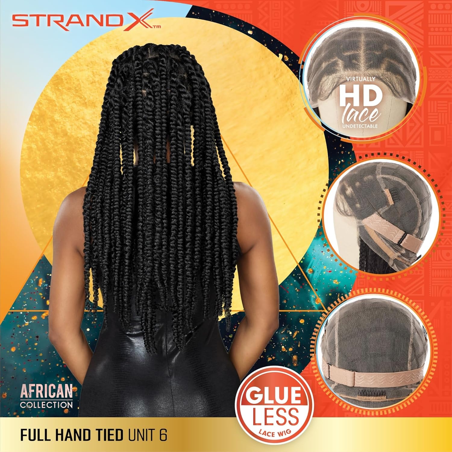 image:imageSensationnel Strand X Full Braided Lacewig Unit 6 Hand Tied Kanekalon HD Glueless Wig 1 JETBLACK613 BLONDE