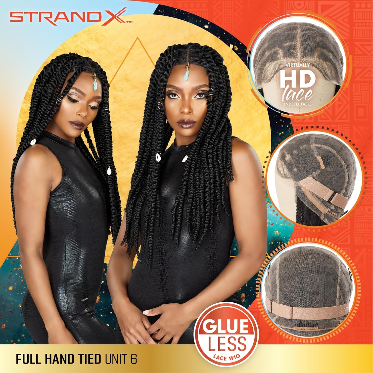 image:imageSensationnel Strand X Full Braided Lacewig Unit 6 Hand Tied Kanekalon HD Glueless Wig 1 JETBLACKSM427613