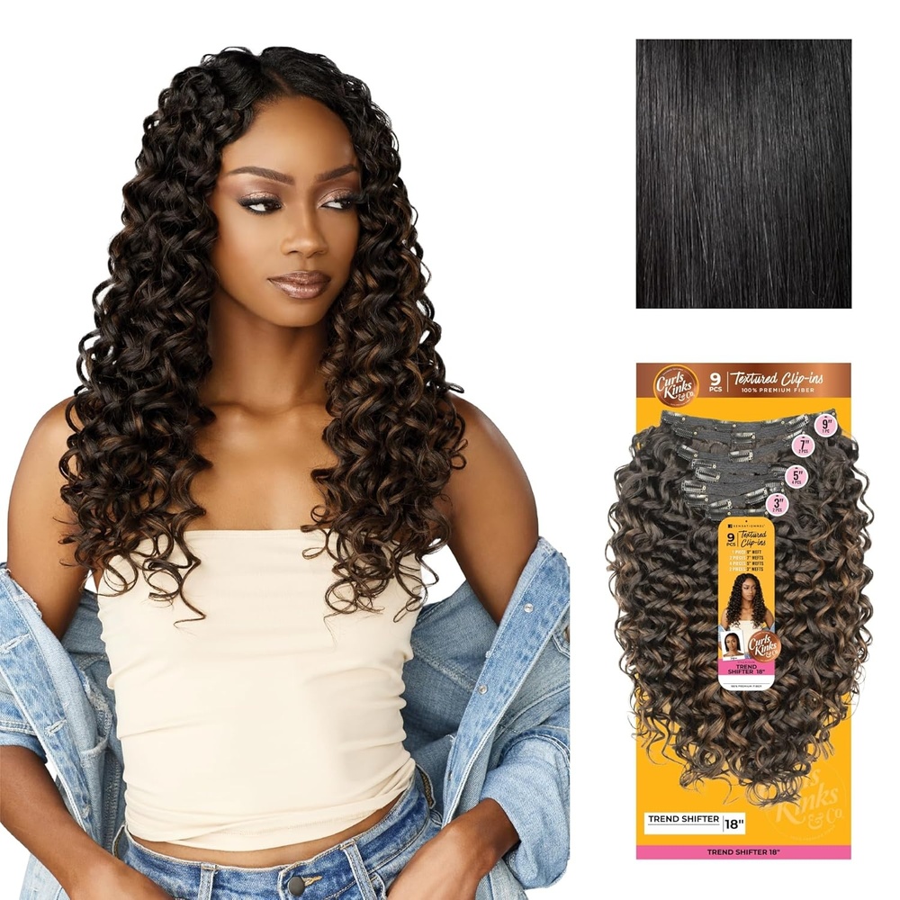 image:imageSensationnel Curls Kinksandco Clip in Trend Shifter 18 Inch 9 Piece Pack Easy to Use Clips for Natural 3c to 4c hair 1 JETBLACK1 JETBLACK