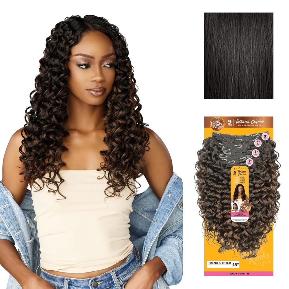 image:imageSensationnel Curls Kinksandco Clip in Trend Shifter 18 Inch 9 Piece Pack Easy to Use Clips for Natural 3c to 4c hair 1 JETBLACK1B OFFBLACK