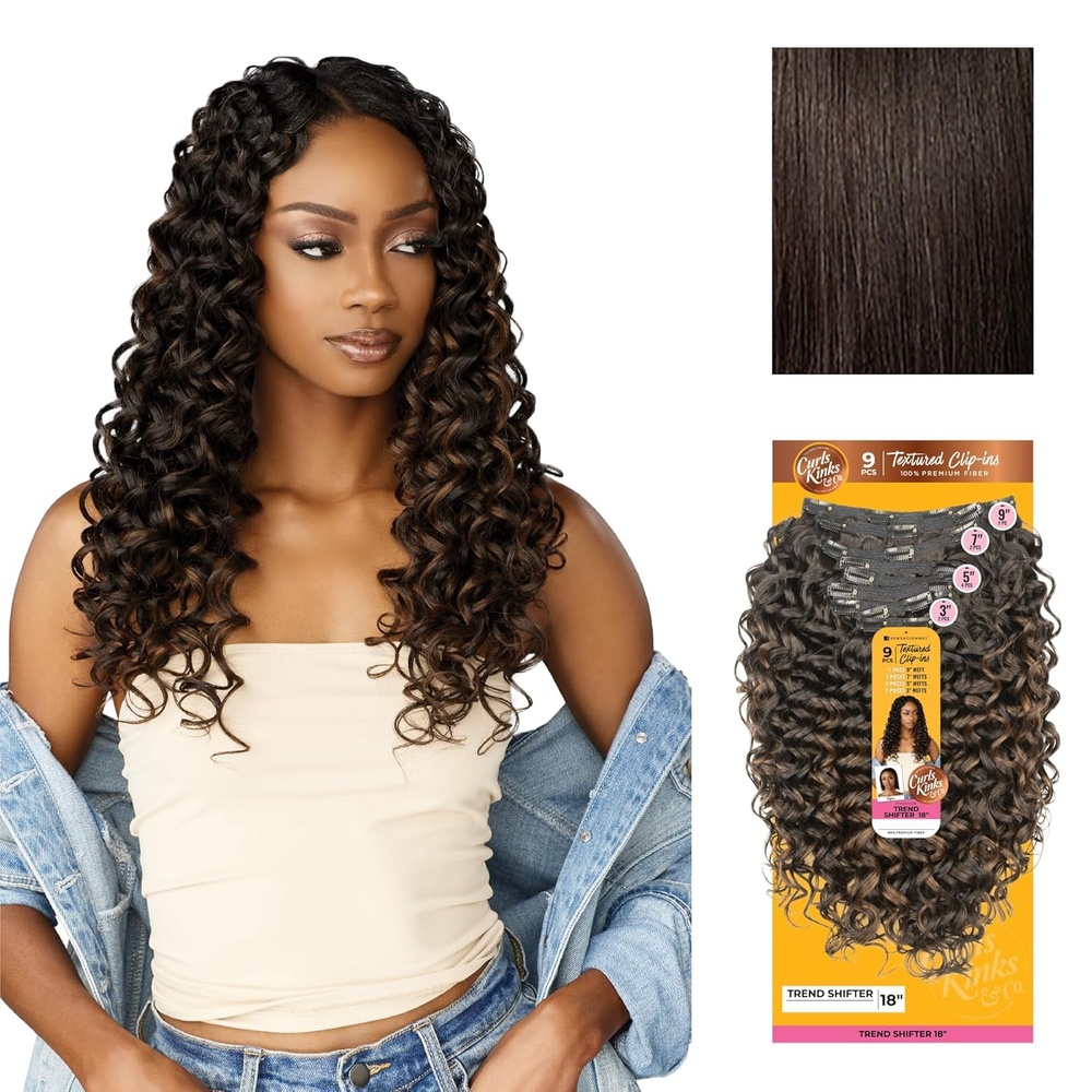 image:imageSensationnel Curls Kinksandco Clip in Trend Shifter 18 Inch 9 Piece Pack Easy to Use Clips for Natural 3c to 4c hair 1 JETBLACK2 DARKBROWN