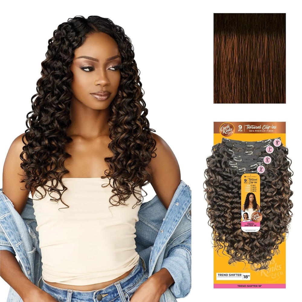 image:imageSensationnel Curls Kinksandco Clip in Trend Shifter 18 Inch 9 Piece Pack Easy to Use Clips for Natural 3c to 4c hair 1 JETBLACKTH2COPPER