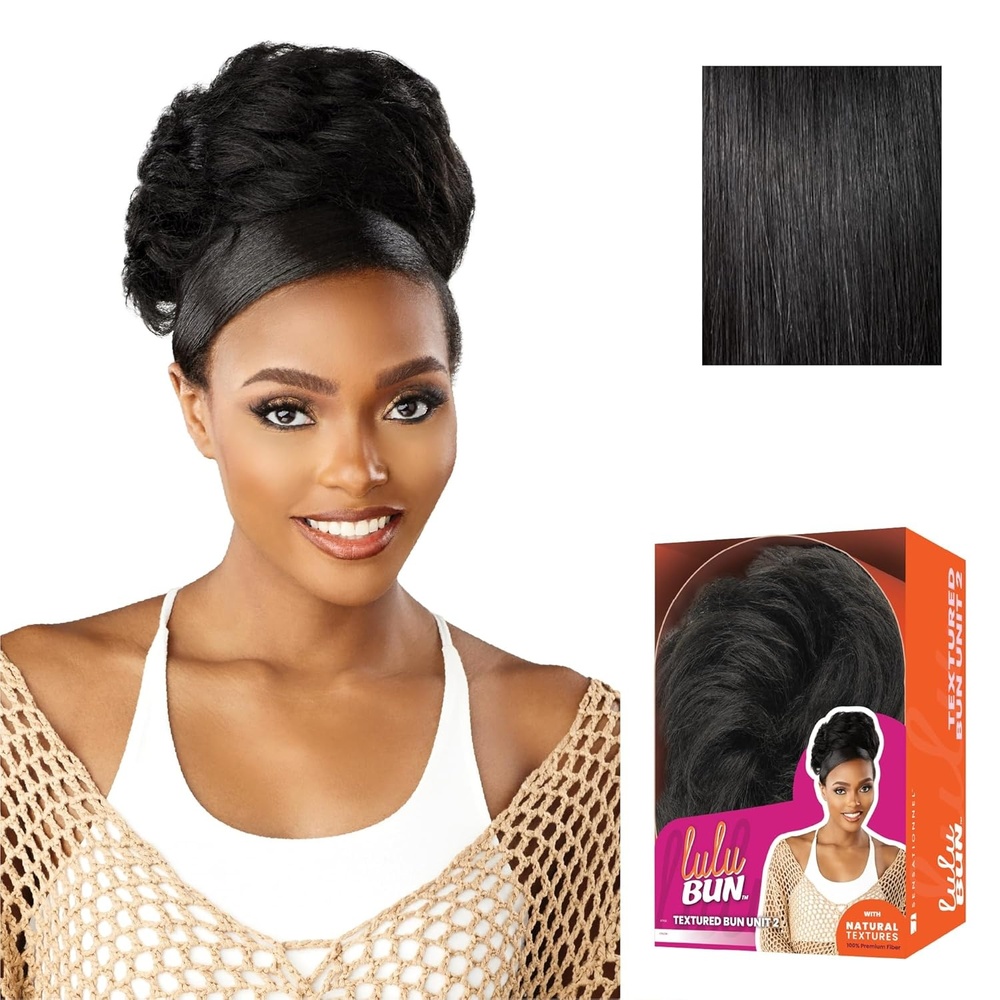 image:imageSensationnel Lulu Bun Hair Extensions Textured Bun Unit 2 Synthetic Quick and Easy Wear Hair with Natural Textures 1 JETBLACK1 JETBLACK