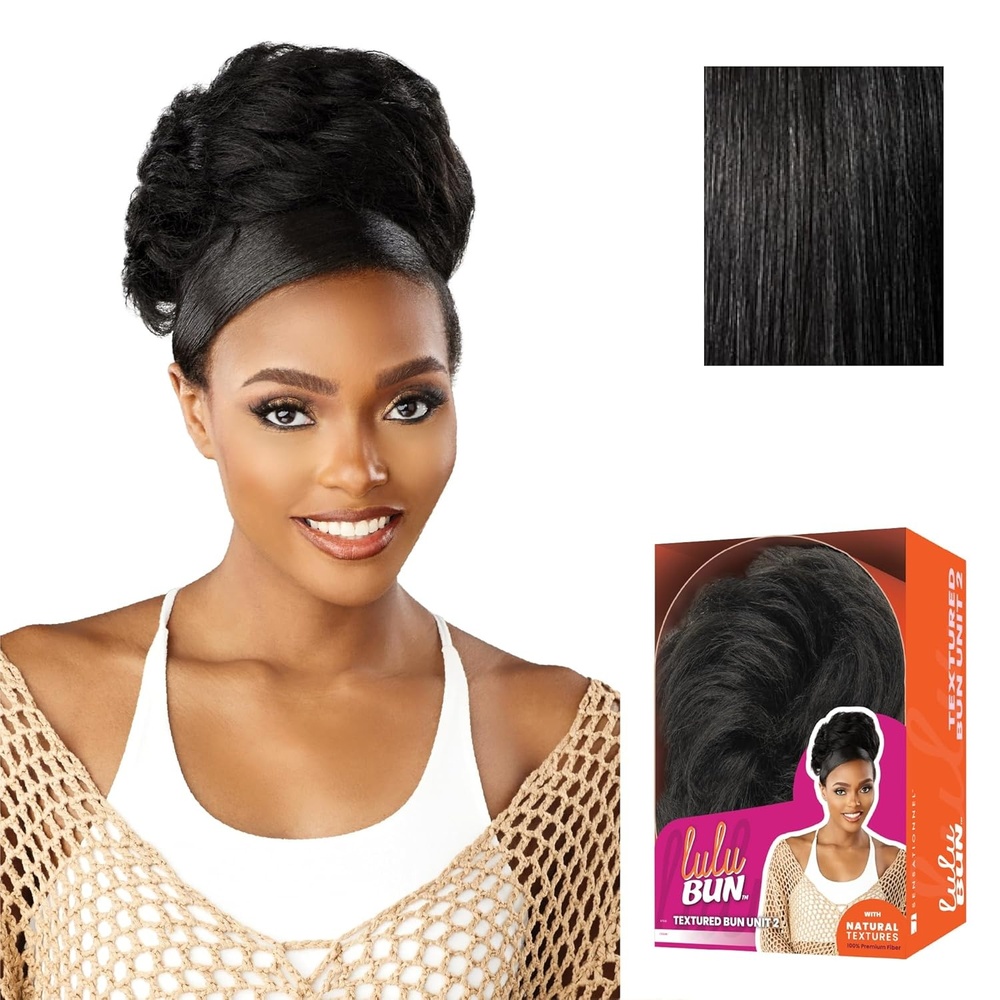 image:imageSensationnel Lulu Bun Hair Extensions Textured Bun Unit 2 Synthetic Quick and Easy Wear Hair with Natural Textures 1 JETBLACKM280