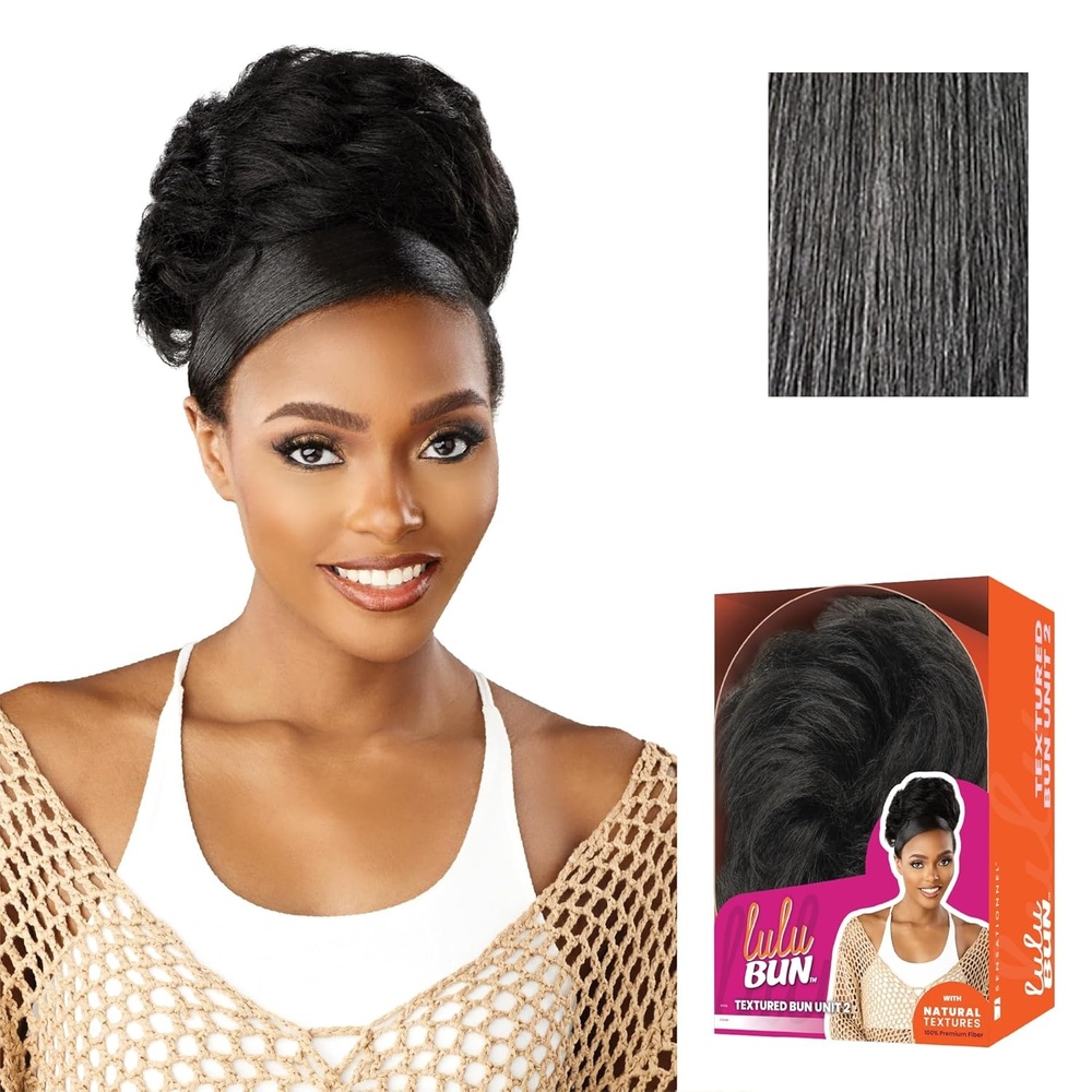 image:imageSensationnel Lulu Bun Hair Extensions Textured Bun Unit 2 Synthetic Quick and Easy Wear Hair with Natural Textures 1 JETBLACKM44