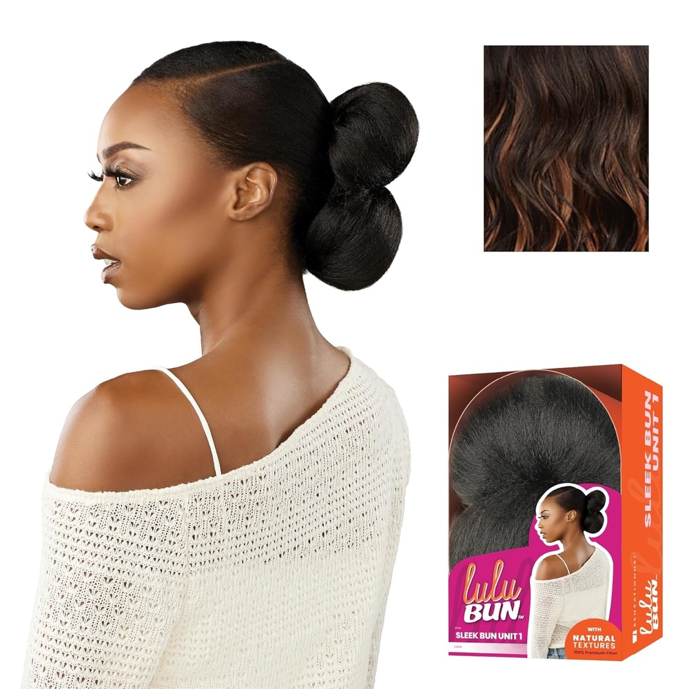 image:imageSensationnel Lulu Bun Hairextensions Sleek Bun Unit 1 Synthetic Quick and Easy Wear Hair with Natural Textures 1 JETBLACKF1B30