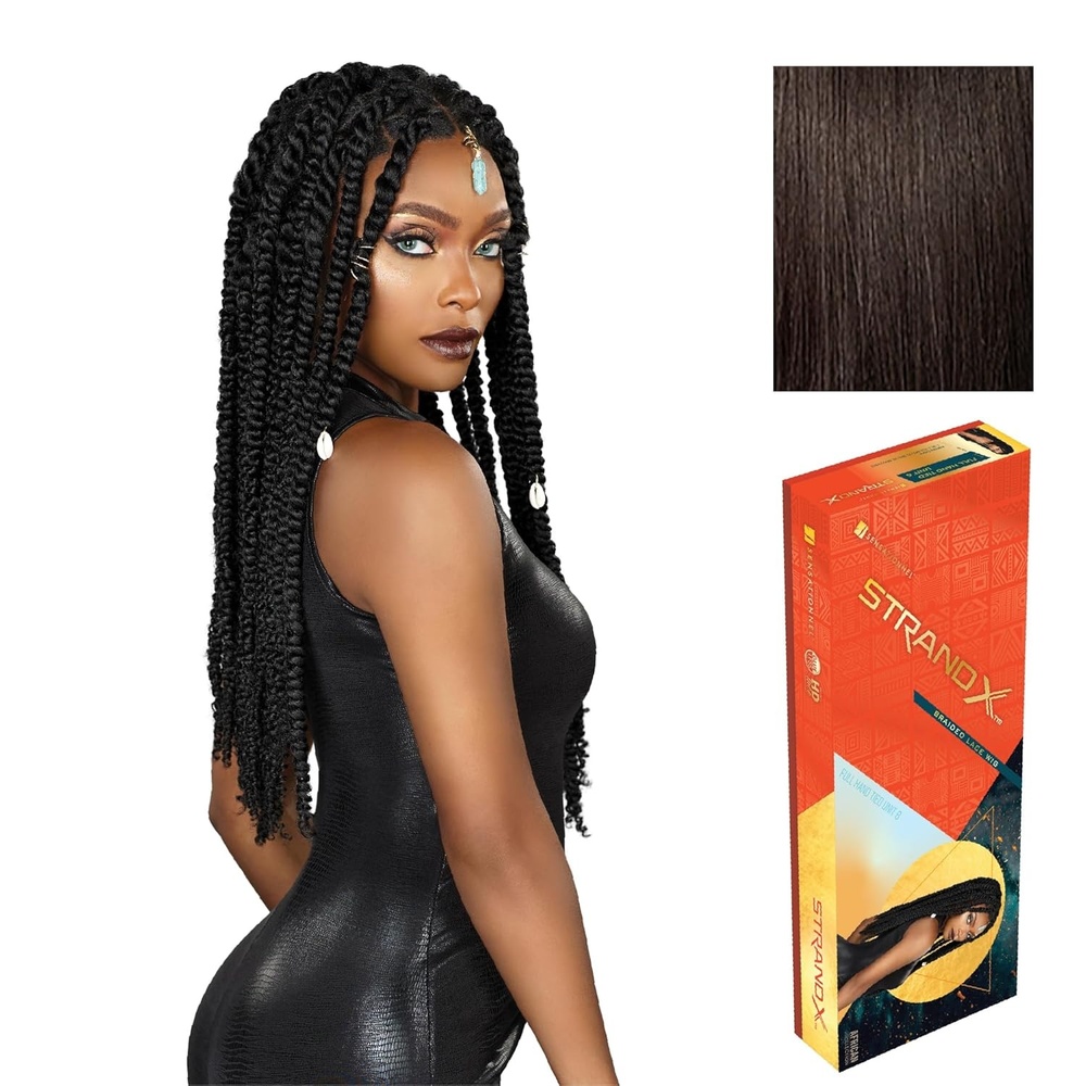 image:imageSensationnel Strand X Full Braided Lacewig Unit 6 Hand Tied Kanekalon HD Glueless Wig 1 JETBLACK2 DARKBROWN