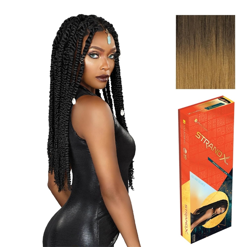 image:imageSensationnel Strand X Full Braided Lacewig Unit 6 Hand Tied Kanekalon HD Glueless Wig 1 JETBLACKSM227