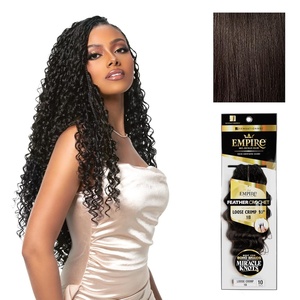 Sensationnel Empire Feather Crochet Braiding Hair – Loose Crimp Human Hair for Boho Braids and Miracle Knots Pre Separated 50 strands (10 inch, 1 JETBLACK)(2 DARKBROWN)
