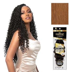 Sensationnel Empire Feather Crochet Braiding Hair – Loose Crimp Human Hair for Boho Braids and Miracle Knots Pre Separated 50 strands (10 inch, 1 JETBLACK)(30 LIGHTAUBURN)