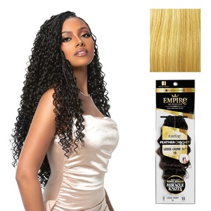 Sensationnel Empire Feather Crochet Braiding Hair – Loose Crimp Human Hair for Boho Braids and Miracle Knots Pre Separated 50 strands (10 inch, 1 JETBLACK)(S27/613)