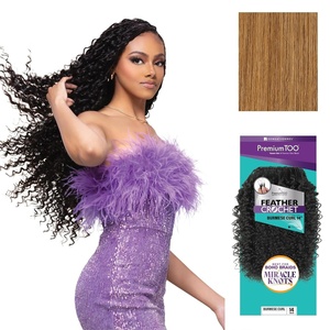 Sensationnel PremToo Feather Crochet Braidinghair – Burmese Curl Human Hair Blend with Pre Separated 50 Strands for Boho Braids and Miracle Knots (14 inch, 1 JETBLACK)(27 HONEYBLONDE)