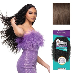 Sensationnel PremToo Feather Crochet Braidinghair – Burmese Curl Human Hair Blend with Pre Separated 50 Strands for Boho Braids and Miracle Knots (14 inch, 1 JETBLACK)(4 MEDBROWN)