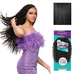 Sensationnel PremToo Feather Crochet Braidinghair – Burmese Curl Human Hair Blend with Pre Separated 50 Strands for Boho Braids and Miracle Knots (14 inch, 1 JETBLACK)(1 JETBLACK)