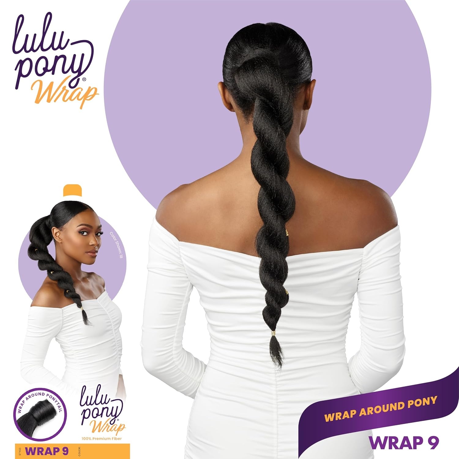 image:imageSensationnel Lulu pony wrap hairextensions 9 high heat synthetic yaki pony tail or up do hair wig piece 1B OFFBLACKSM230