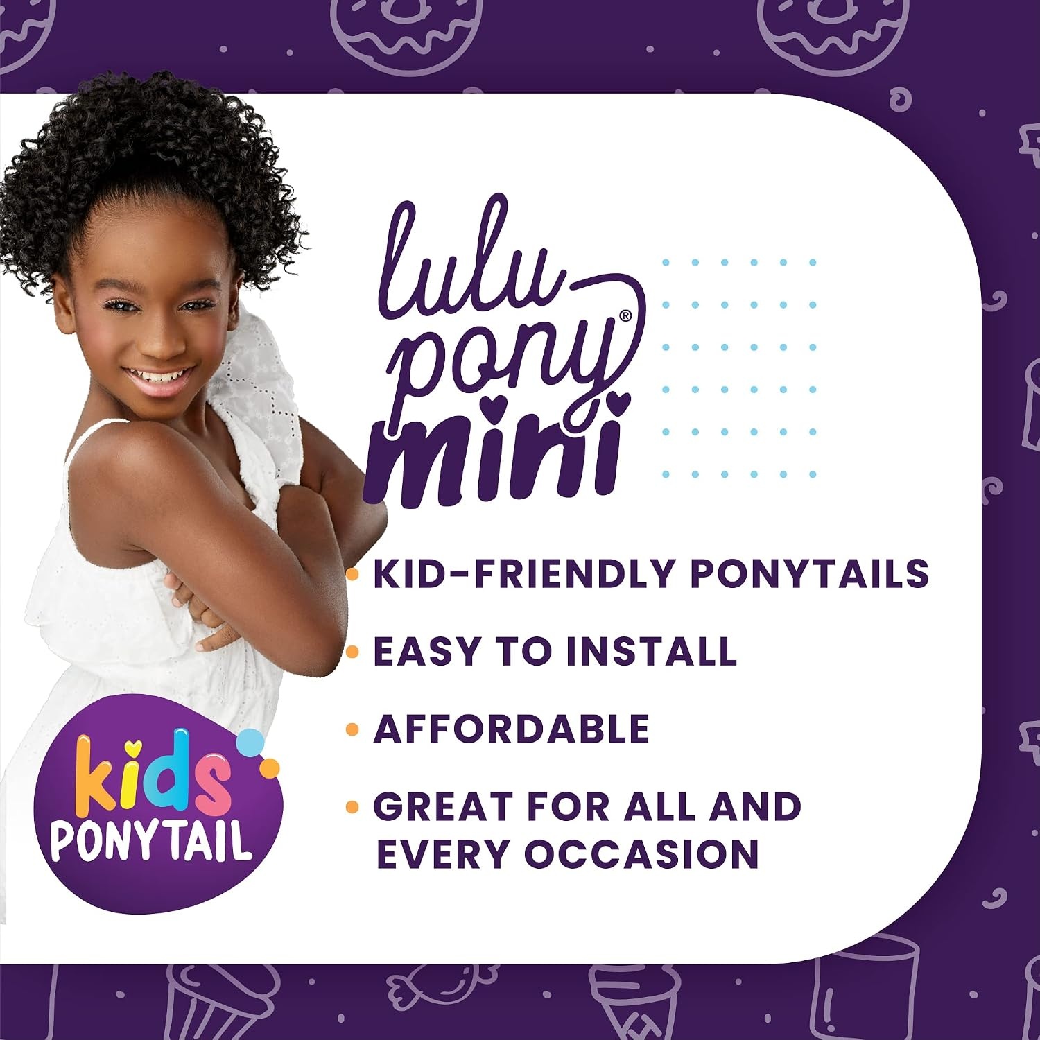 image:imageSensationnel Lulupony mini cookie ponytail drawstring for kids synthetic pony up do wig piece 1B OFFBLACK1B OFFBLACK
