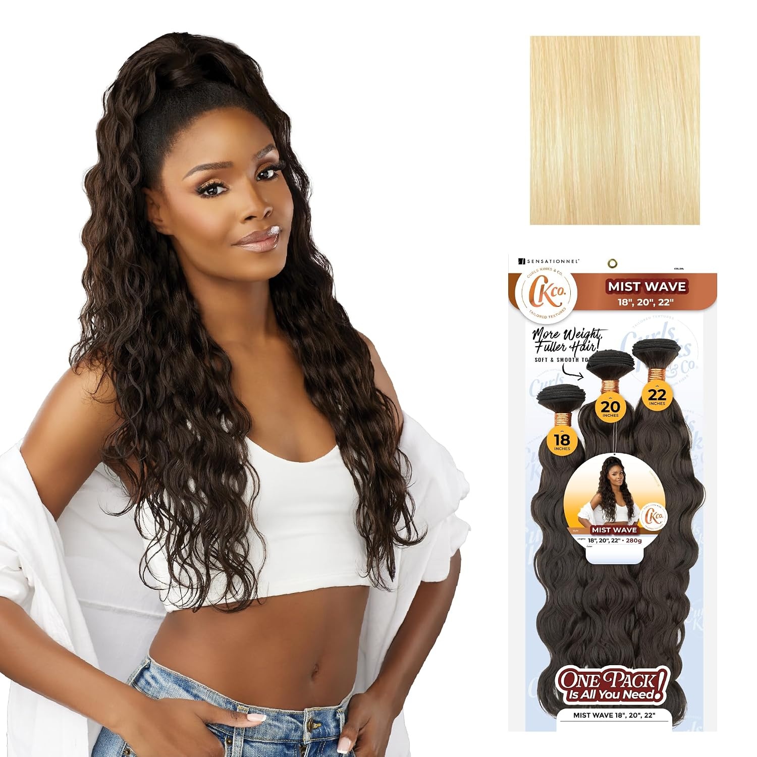 image:imageSensationnel Curls Kinksandco Synthetic Bundles Mist Wave Multibundle Quick Weave Hair for Natural 3c to 4c Textures 18 20 22 inch 1 JETBLACK613 BLONDE