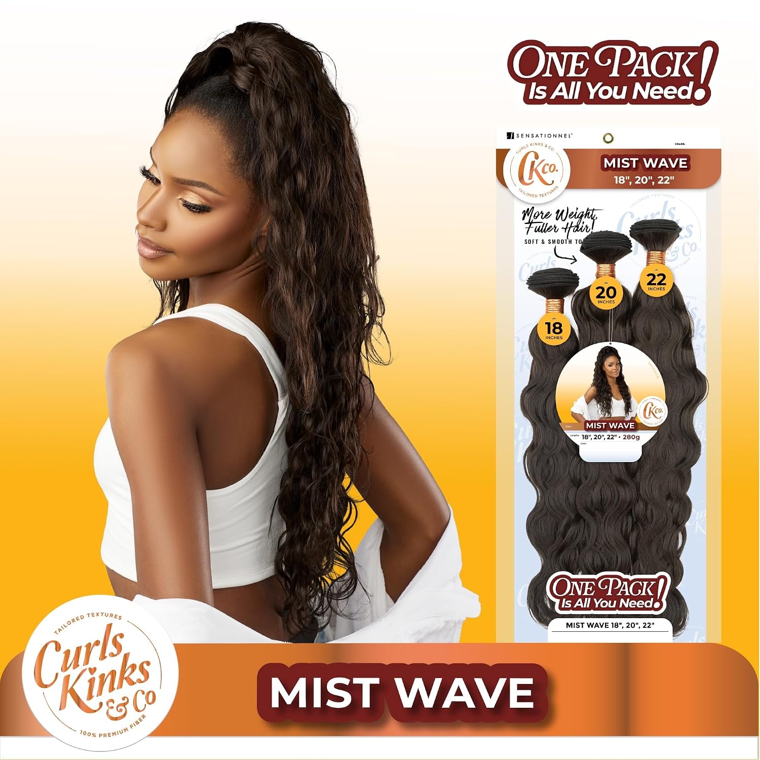 image:imageSensationnel Curls Kinksandco Synthetic Bundles Mist Wave Multibundle Quick Weave Hair for Natural 3c to 4c Textures 18 20 22 inch 1 JETBLACKS427