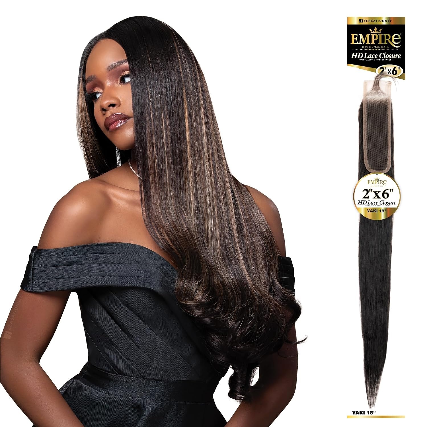 image:imageSensationnel Empire 2x6 Closure Yaki HD Lace Human Hair Extensions 12 inch 1 JETBLACK1 JETBLACK