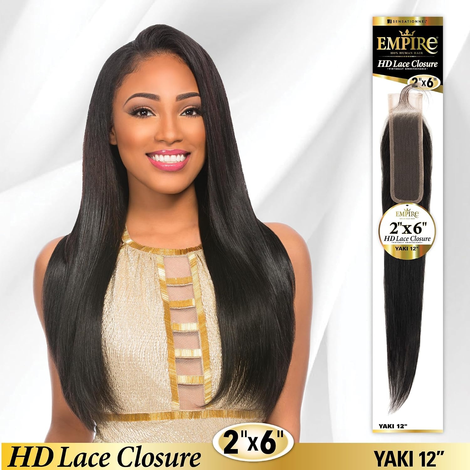 image:imageSensationnel Empire 2x6 Closure Yaki HD Lace Human Hair Extensions 12 inch 1 JETBLACK1 JETBLACK