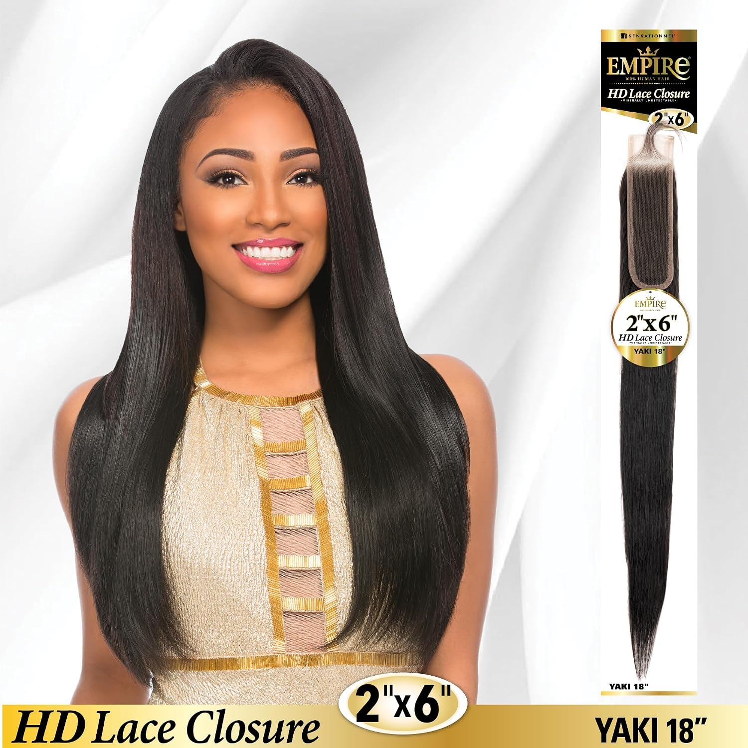 image:imageSensationnel Empire 2x6 Closure Yaki HD Lace Human Hair Extensions 12 inch 1 JETBLACK1B OFFBLACK