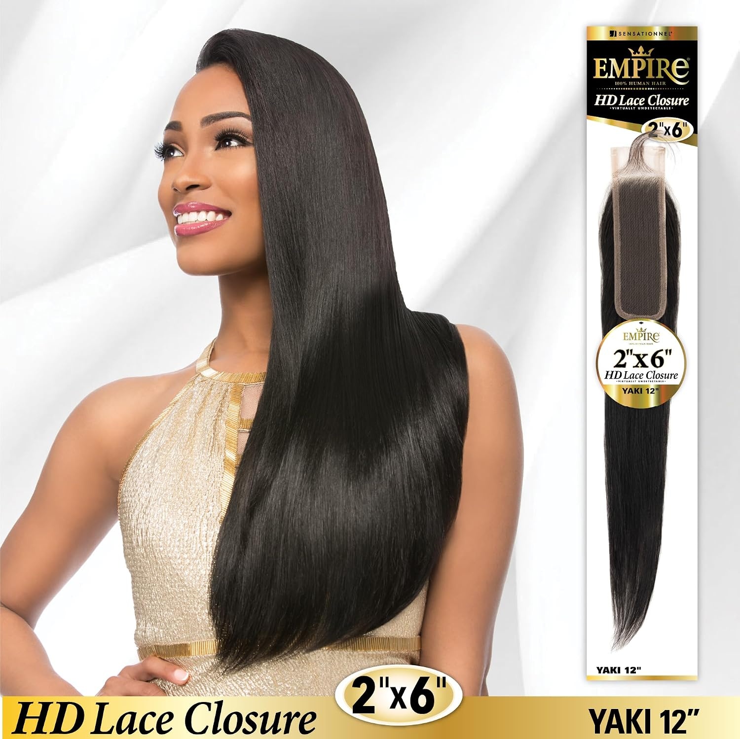 image:imageSensationnel Empire 2x6 Closure Yaki HD Lace Human Hair Extensions 12 inch 1 JETBLACK1B OFFBLACK