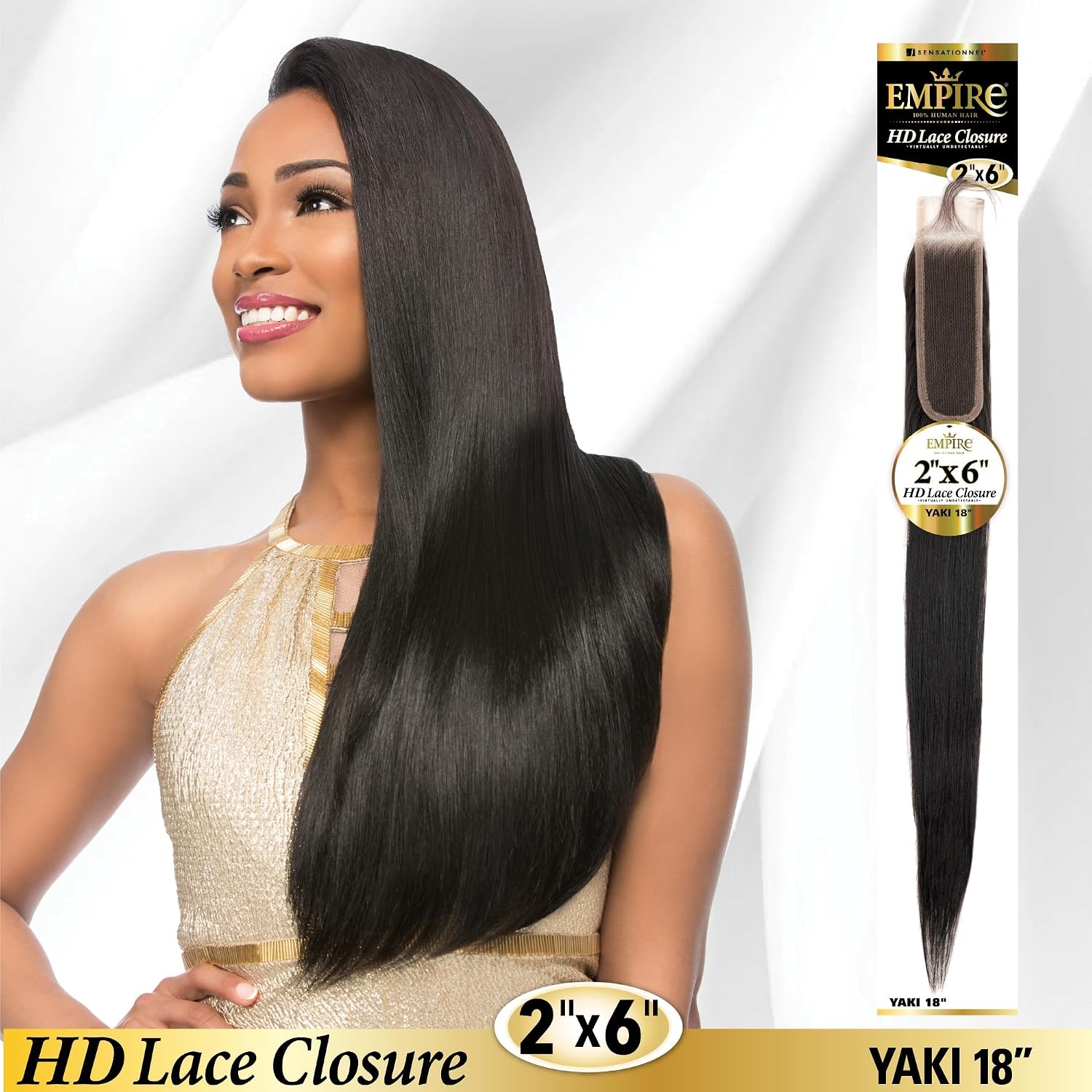 image:imageSensationnel Empire 2x6 Closure Yaki HD Lace Human Hair Extensions 12 inch 1 JETBLACK2 DARKBROWN