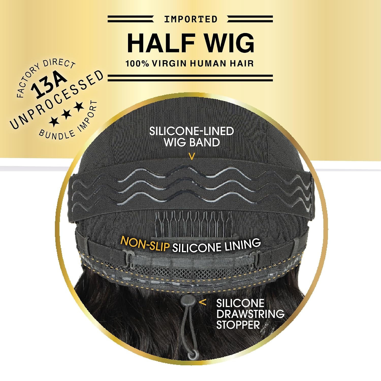 image:imageSensationnel Half Wig Bohemian 16 Inch Human Hair 13A Unprocessed Quick Easy Styling NATURALNATURALBLACK