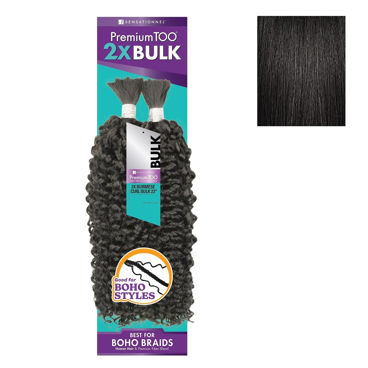 image:imageSensationnel PremToo Bulk Weaving 2X Burmese Curl Human Hair Blend for Boho Knotless Box or Curly Loose Wave Styles 14 inch 1 JETBLACK1B OFFBLACK