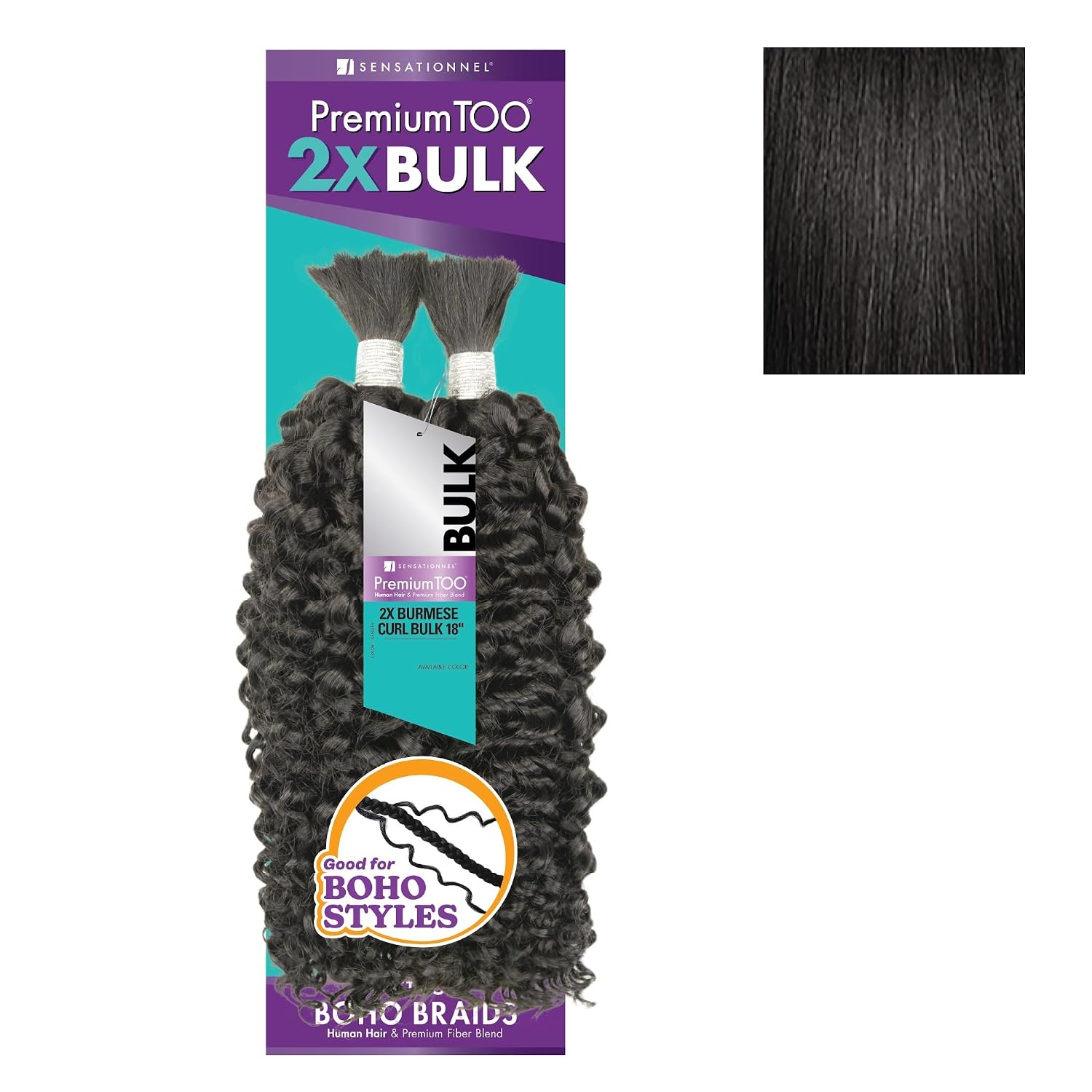image:imageSensationnel PremToo Bulk Weaving 2X Burmese Curl Human Hair Blend for Boho Knotless Box or Curly Loose Wave Styles 14 inch 1 JETBLACK1B OFFBLACK