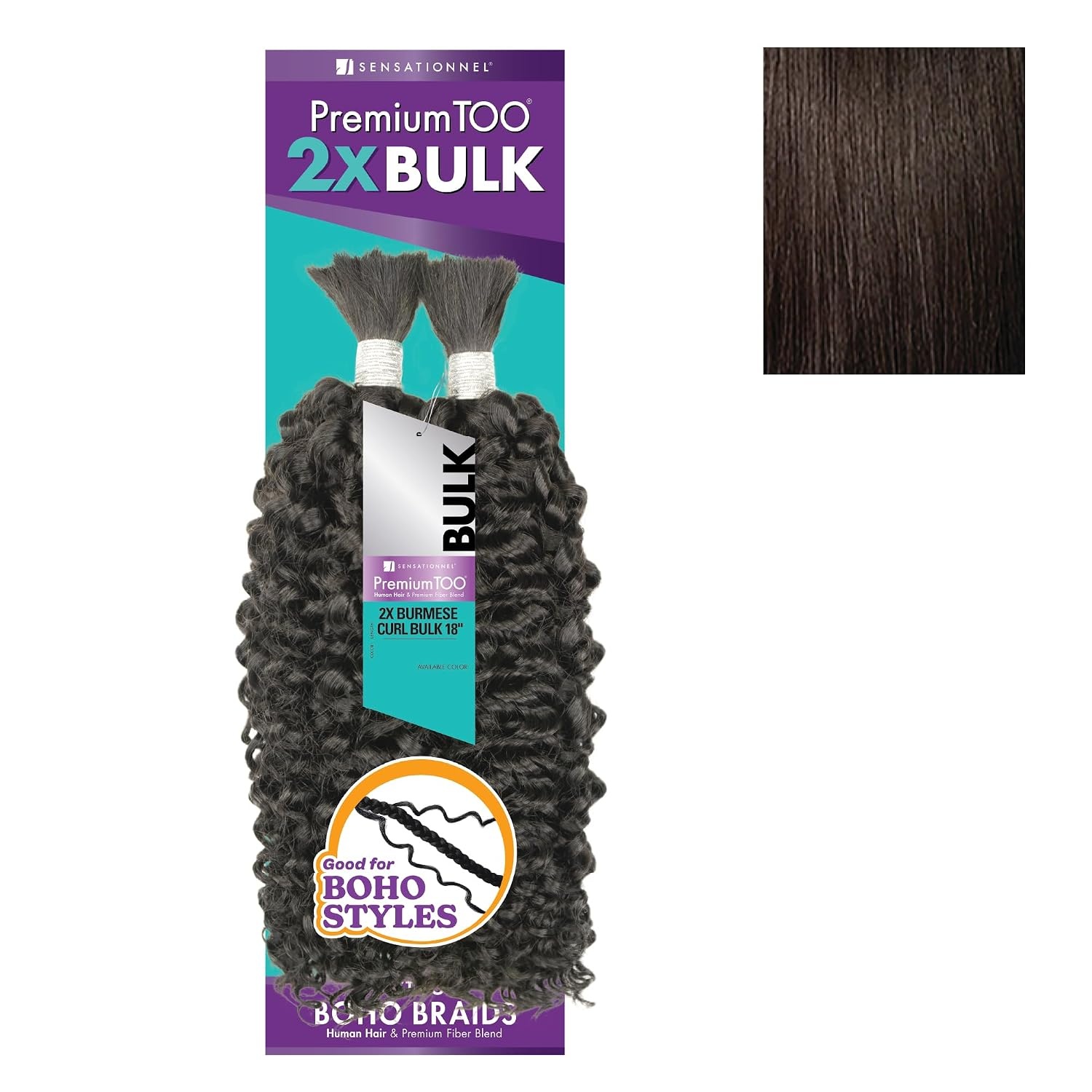 image:imageSensationnel PremToo Bulk Weaving 2X Burmese Curl Human Hair Blend for Boho Knotless Box or Curly Loose Wave Styles 14 inch 1 JETBLACK2 DARKBROWN