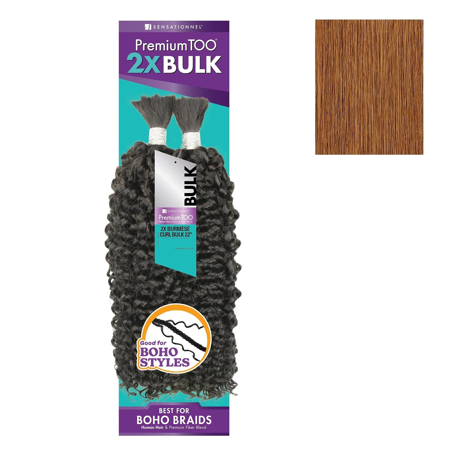 image:imageSensationnel PremToo Bulk Weaving 2X Burmese Curl Human Hair Blend for Boho Knotless Box or Curly Loose Wave Styles 14 inch 1 JETBLACK30 LIGHTAUBURN