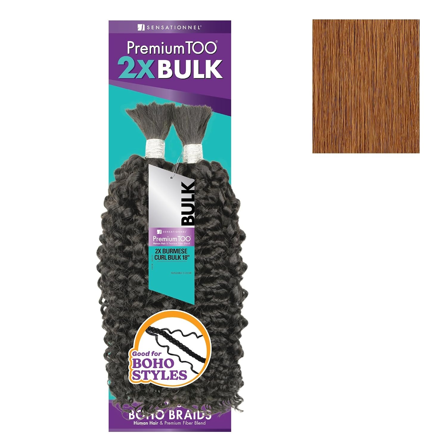 image:imageSensationnel PremToo Bulk Weaving 2X Burmese Curl Human Hair Blend for Boho Knotless Box or Curly Loose Wave Styles 14 inch 1 JETBLACK30 LIGHTAUBURN