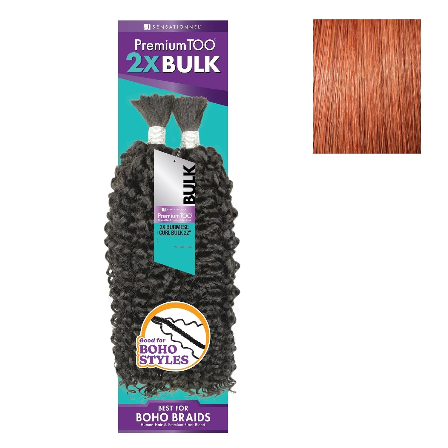 image:imageSensationnel PremToo Bulk Weaving 2X Burmese Curl Human Hair Blend for Boho Knotless Box or Curly Loose Wave Styles 14 inch 1 JETBLACK350 COPPERRED