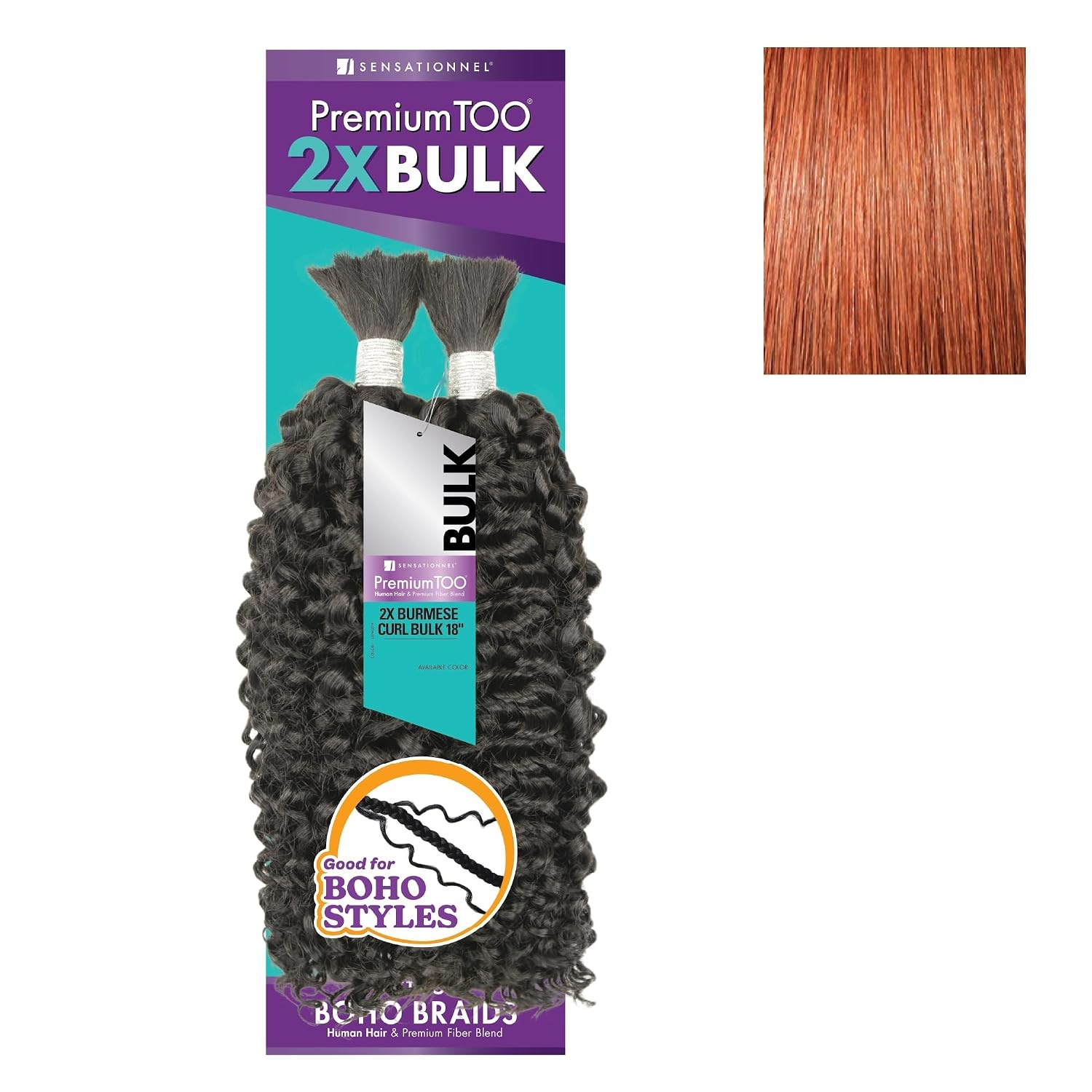 image:imageSensationnel PremToo Bulk Weaving 2X Burmese Curl Human Hair Blend for Boho Knotless Box or Curly Loose Wave Styles 14 inch 1 JETBLACK350 COPPERRED