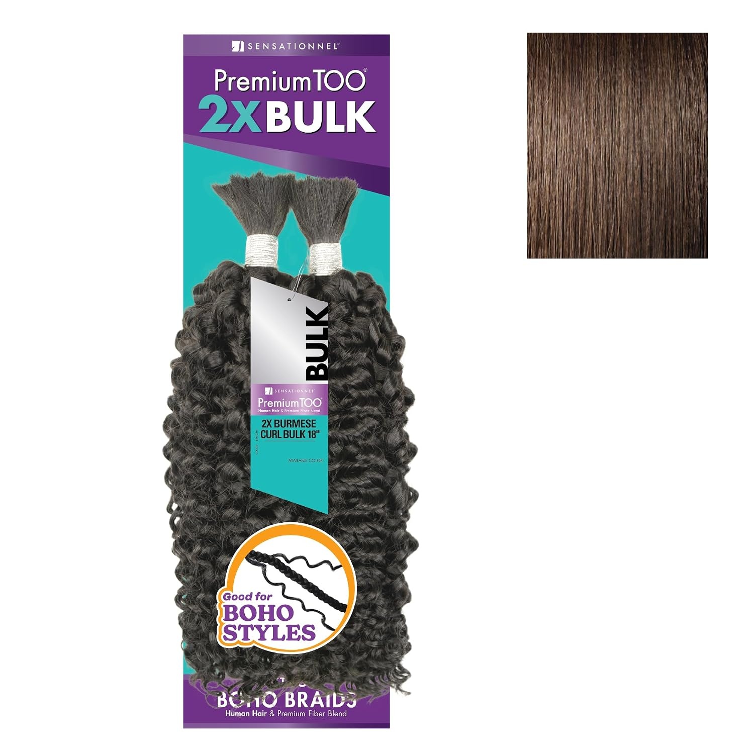 image:imageSensationnel PremToo Bulk Weaving 2X Burmese Curl Human Hair Blend for Boho Knotless Box or Curly Loose Wave Styles 14 inch 1 JETBLACK4 MEDBROWN