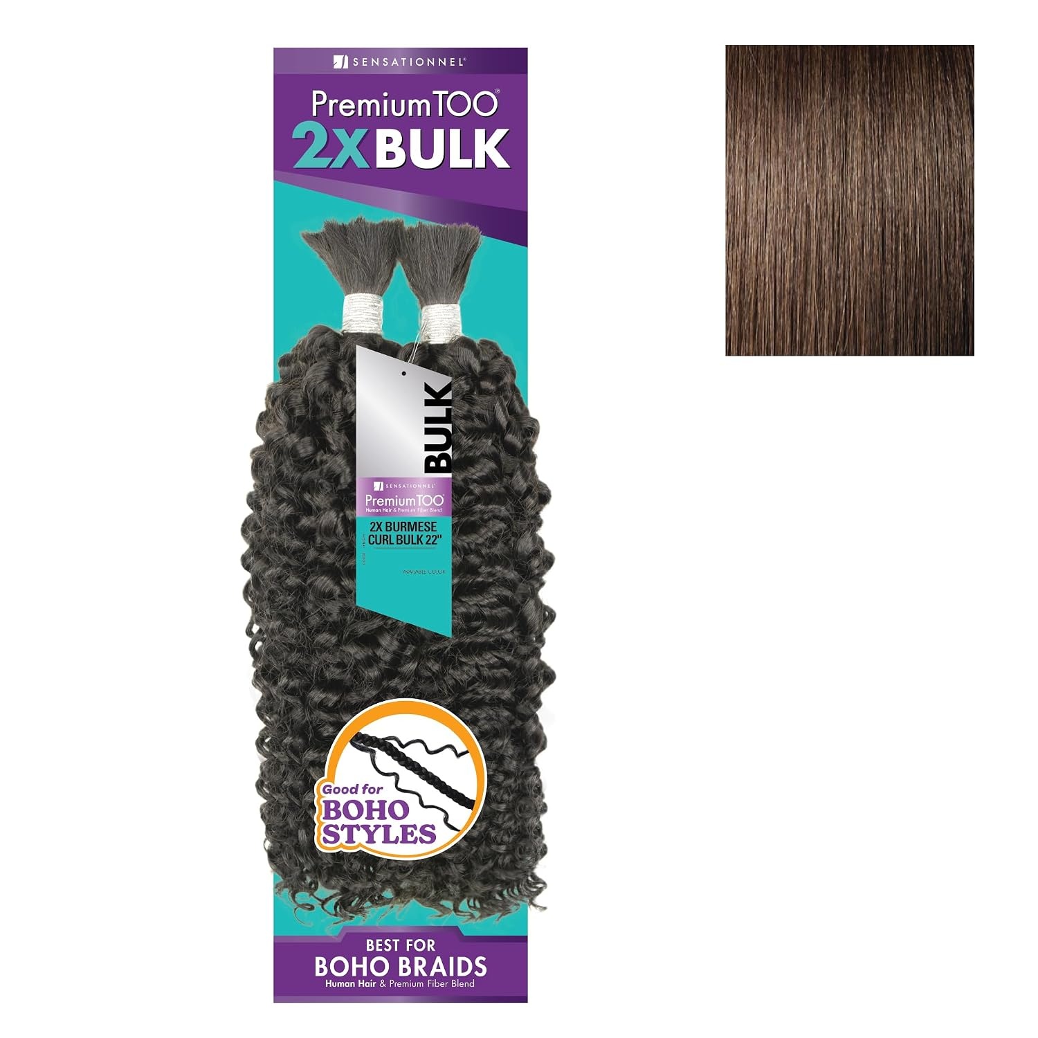 image:imageSensationnel PremToo Bulk Weaving 2X Burmese Curl Human Hair Blend for Boho Knotless Box or Curly Loose Wave Styles 14 inch 1 JETBLACK4 MEDBROWN