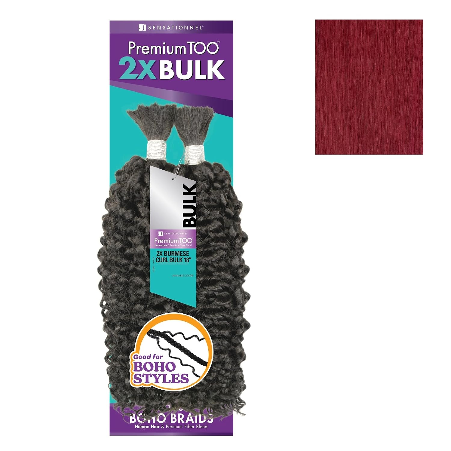 image:imageSensationnel PremToo Bulk Weaving 2X Burmese Curl Human Hair Blend for Boho Knotless Box or Curly Loose Wave Styles 14 inch 1 JETBLACKBG BURGUNDY