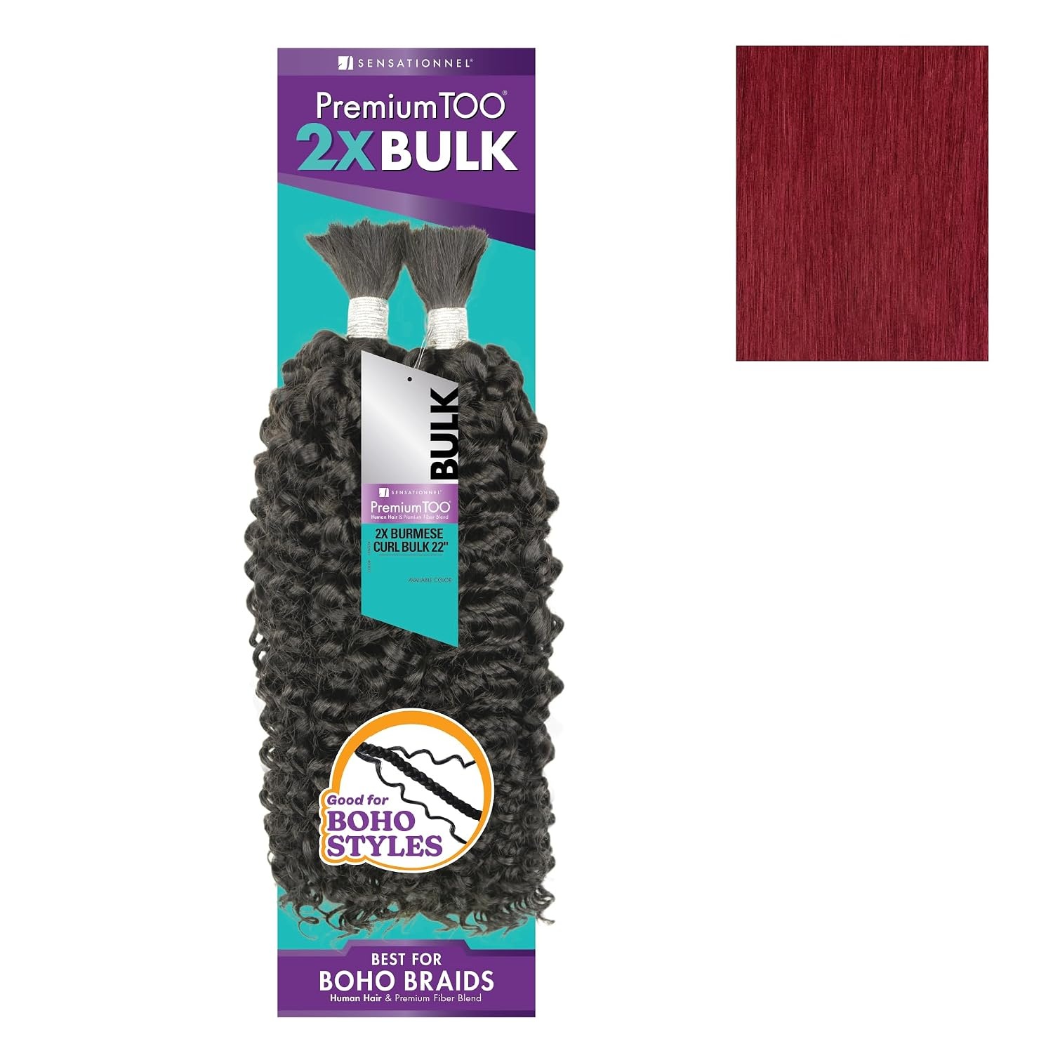 image:imageSensationnel PremToo Bulk Weaving 2X Burmese Curl Human Hair Blend for Boho Knotless Box or Curly Loose Wave Styles 14 inch 1 JETBLACKBG BURGUNDY