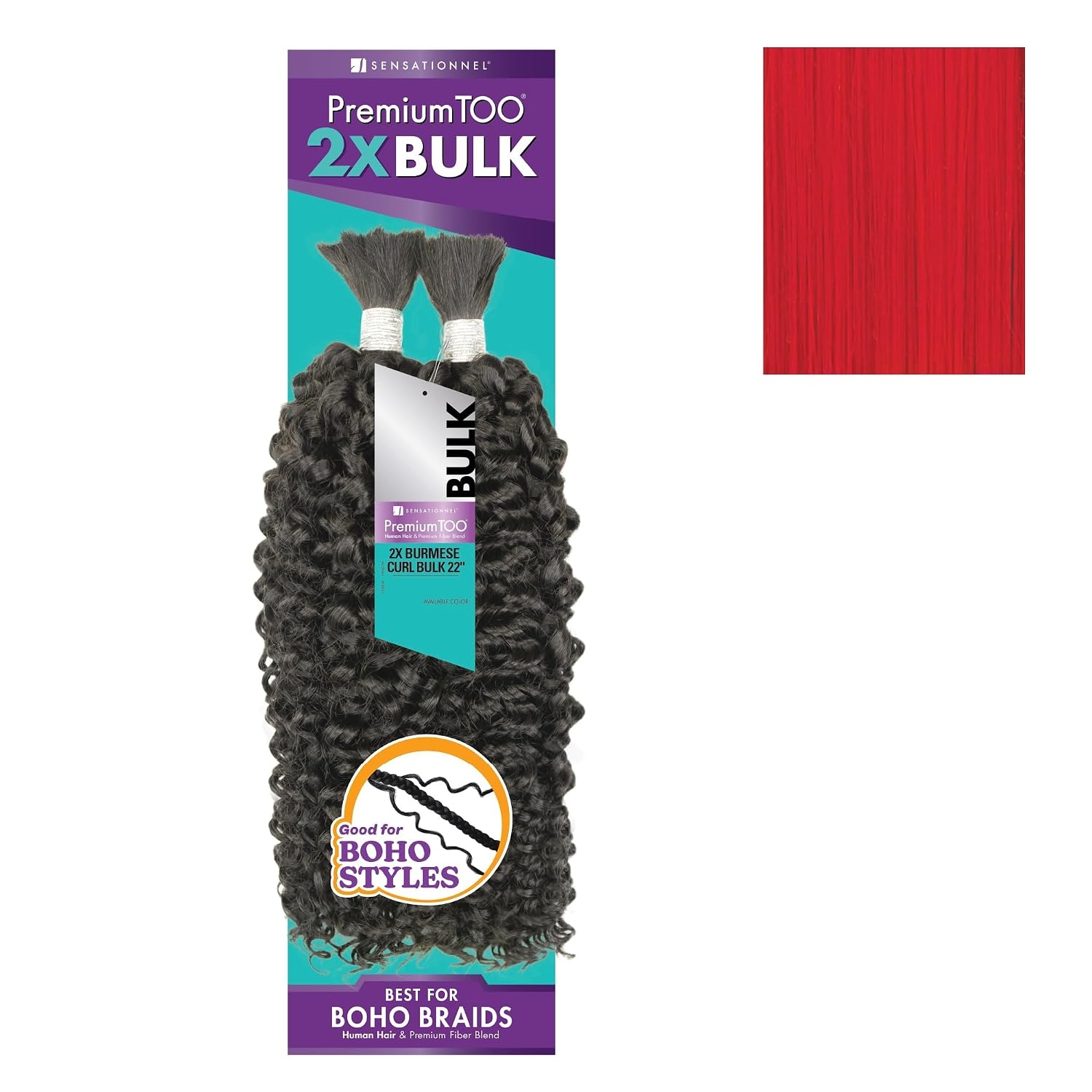 image:imageSensationnel PremToo Bulk Weaving 2X Burmese Curl Human Hair Blend for Boho Knotless Box or Curly Loose Wave Styles 14 inch 1 JETBLACKRED