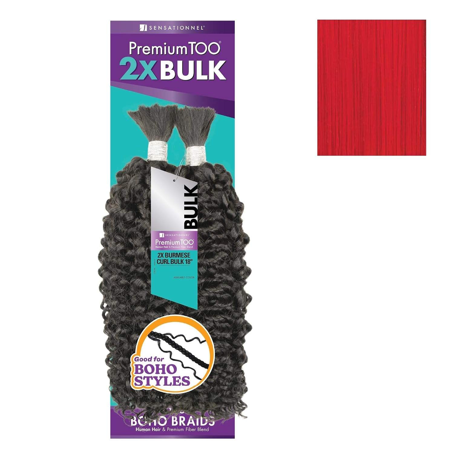 image:imageSensationnel PremToo Bulk Weaving 2X Burmese Curl Human Hair Blend for Boho Knotless Box or Curly Loose Wave Styles 14 inch 1 JETBLACKRED