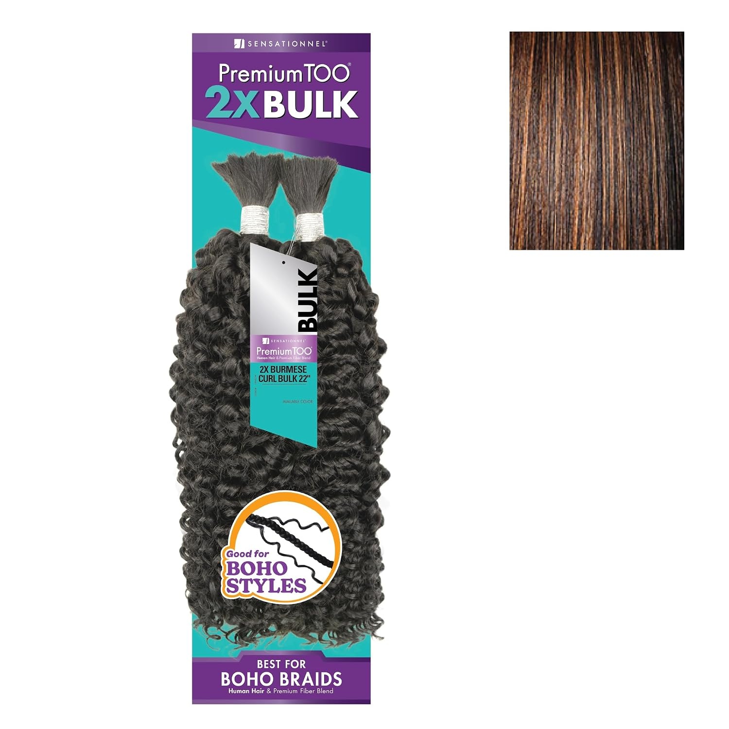 image:imageSensationnel PremToo Bulk Weaving 2X Burmese Curl Human Hair Blend for Boho Knotless Box or Curly Loose Wave Styles 14 inch 1 JETBLACKS1B30