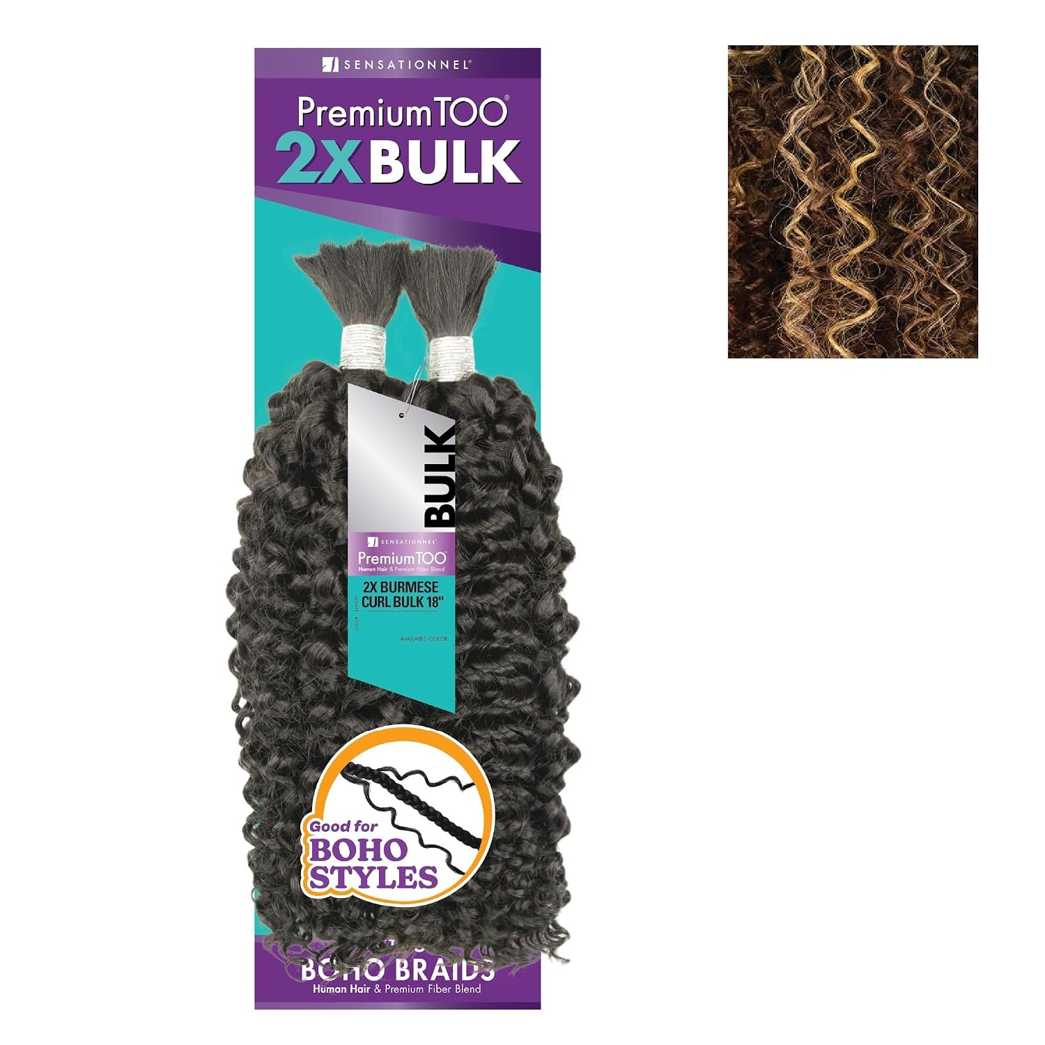 image:imageSensationnel PremToo Bulk Weaving 2X Burmese Curl Human Hair Blend for Boho Knotless Box or Curly Loose Wave Styles 14 inch 1 JETBLACKS430613