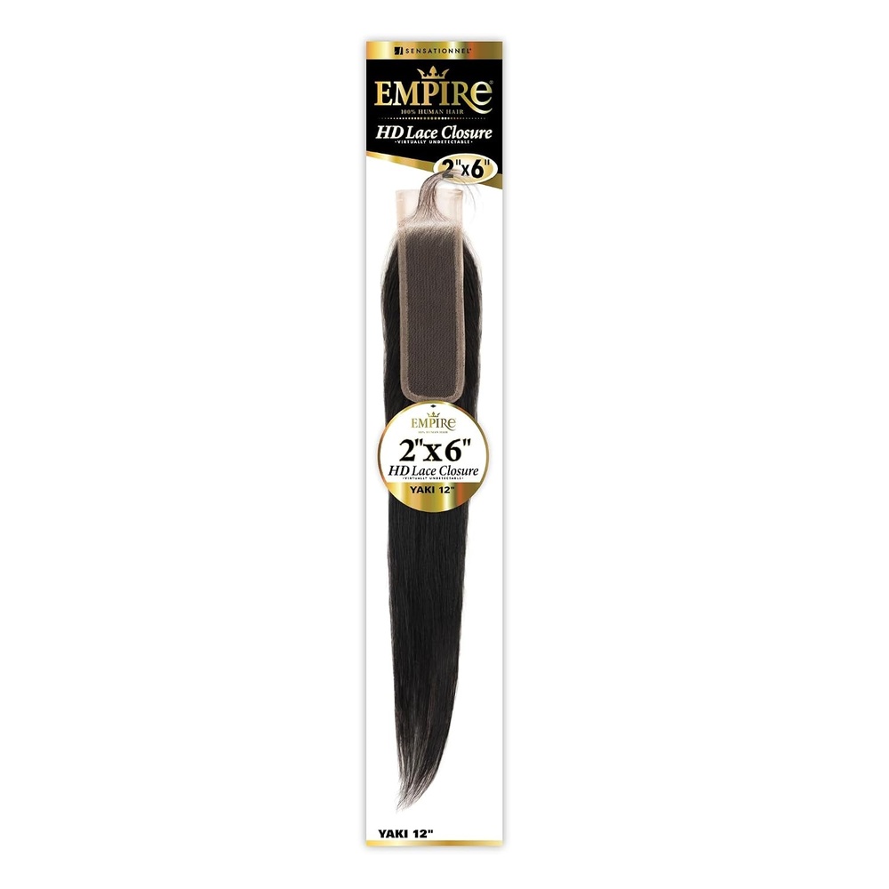 image:imageSensationnel Empire 2x6 Closure Yaki HD Lace Human Hair Extensions 12 inch 1 JETBLACK2 DARKBROWN