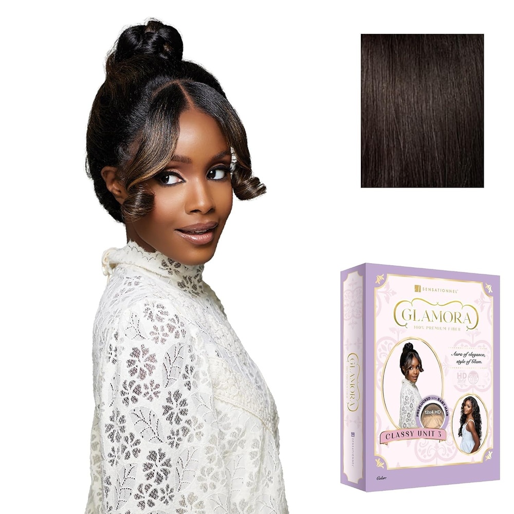 image:imageSensationnel Glamora Lace Front Wig Classy Unit 3 13x4 Pre Styled Glueless Ready to Wear Synthetic Preplucked Hairline 1 JETBLACK2 DARKBROWN
