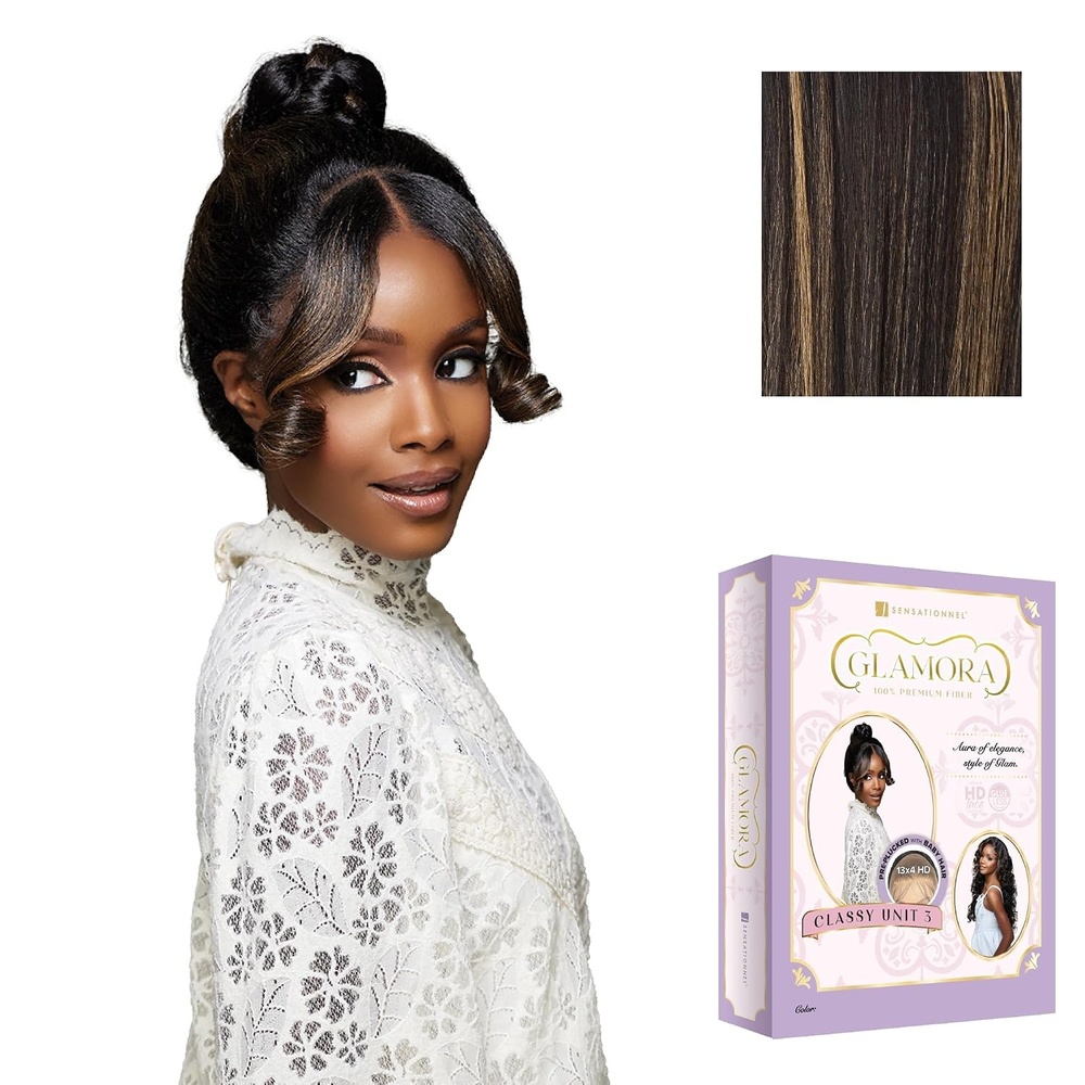 image:imageSensationnel Glamora Lace Front Wig Classy Unit 3 13x4 Pre Styled Glueless Ready to Wear Synthetic Preplucked Hairline 1 JETBLACKBALAYAGEGOLD
