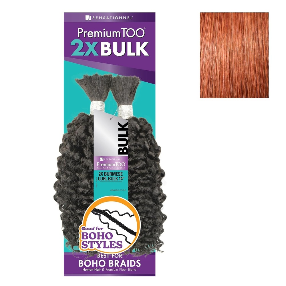 image:imageSensationnel PremToo Bulk Weaving 2X Burmese Curl Human Hair Blend for Boho Knotless Box or Curly Loose Wave Styles 14 inch 1 JETBLACK350 COPPERRED