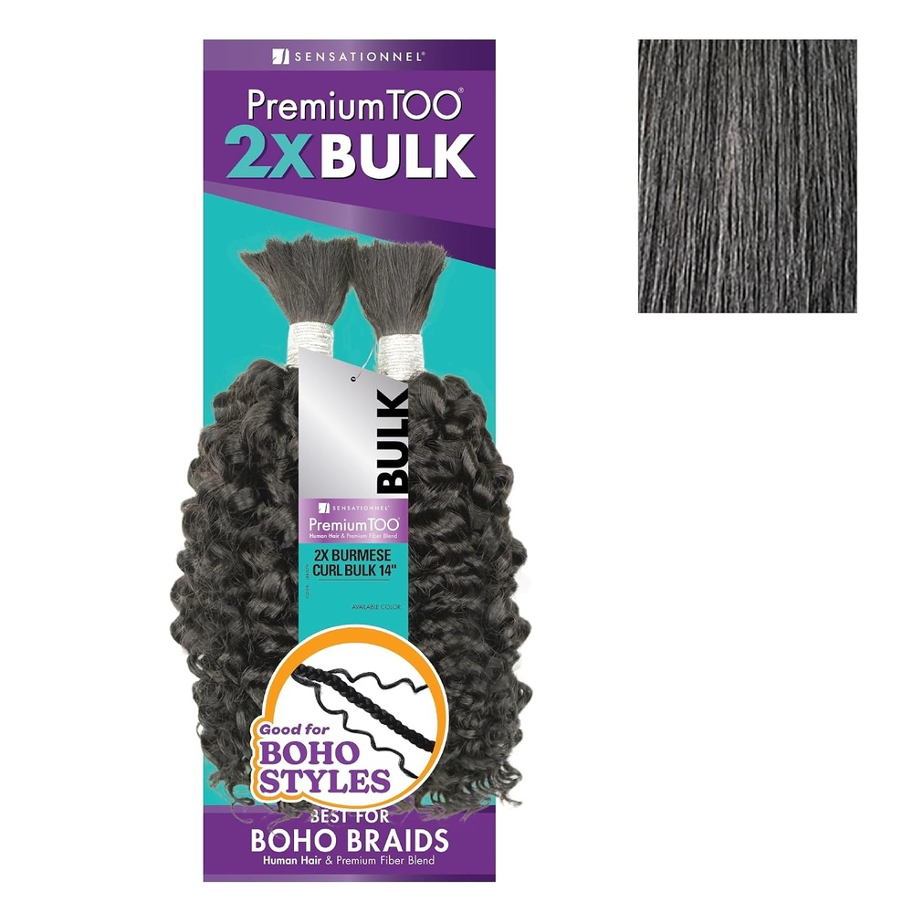 image:imageSensationnel PremToo Bulk Weaving 2X Burmese Curl Human Hair Blend for Boho Knotless Box or Curly Loose Wave Styles 14 inch 1 JETBLACKM44